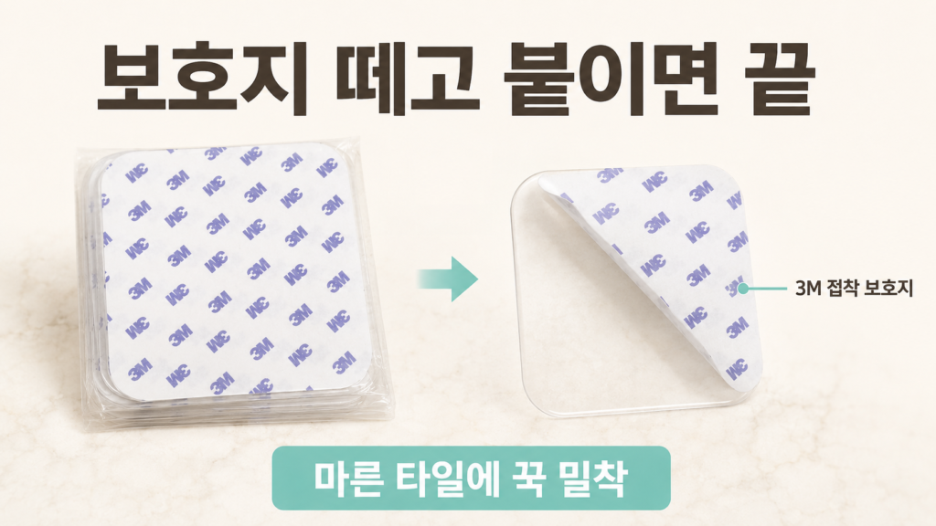 3M 표시 접착 보호지가 붙어 있는 욕실 미끄럼방지 스티커 뒷면